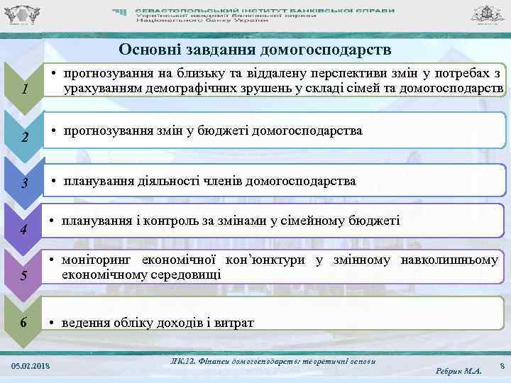 Основні завдання домогосподарств 1 • прогнозування на близьку та віддалену перспективи змін у потребах