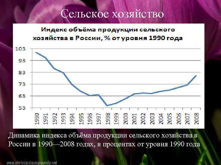 Сельское хозяйство Место России в мировом хозяйстве Динамика индекса объёма продукции сельского хозяйства в