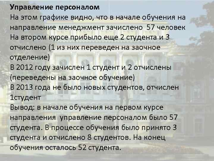 Управление персоналом На этом графике видно, что в начале обучения на направление менеджмент зачислено