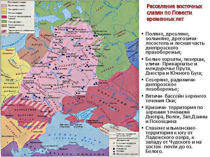 Расселение восточных славян по Повести временных лет • Поляне, древляне, волыняне, дреговичилесостепь и лесная