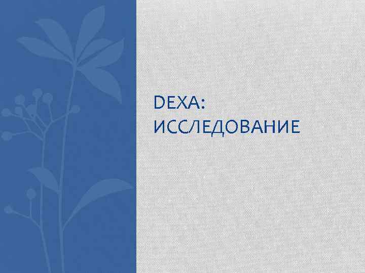 DEХА: ИССЛЕДОВАНИЕ 