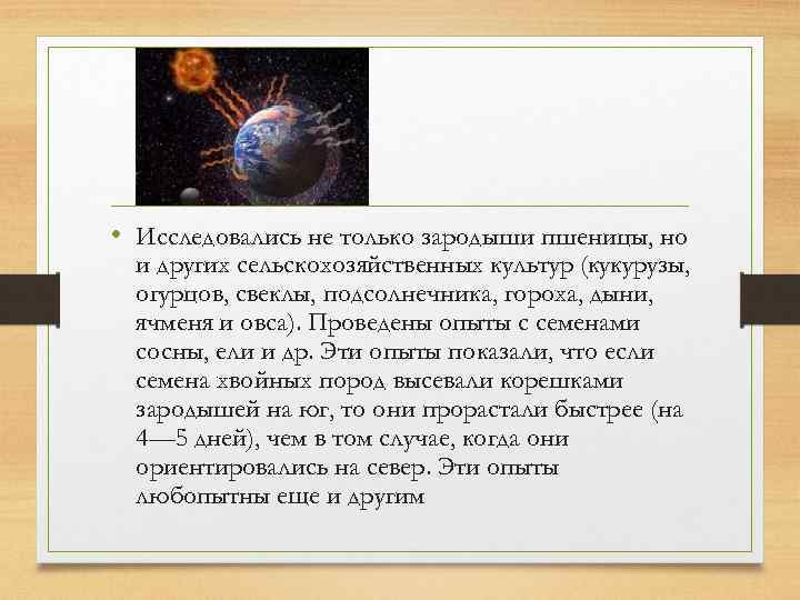  • Исследовались не только зародыши пшеницы, но и других сельскохозяйственных культур (кукурузы, огурцов,