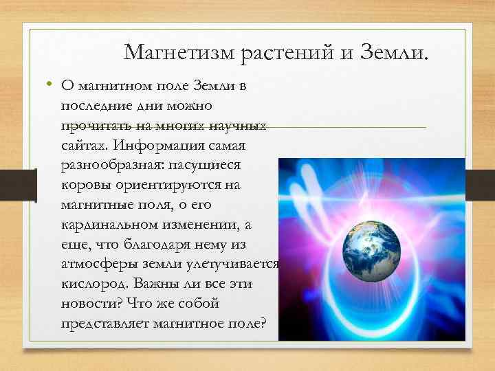 Магнетизм растений и Земли. • О магнитном поле Земли в последние дни можно прочитать