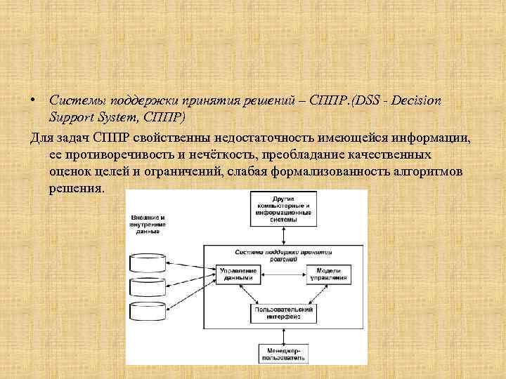  • Системы поддержки принятия решений – СППР. (DSS - Decision Support System, СППР)