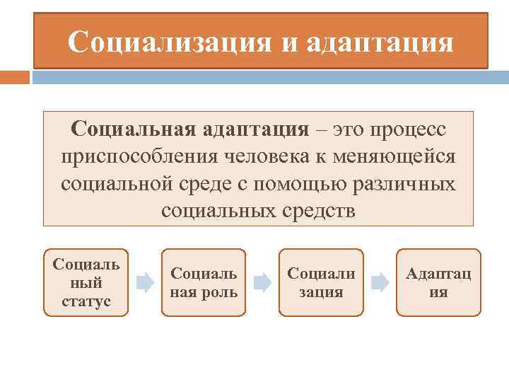 Социализация и адаптация Социальная адаптация – это процесс приспособления человека к меняющейся социальной среде