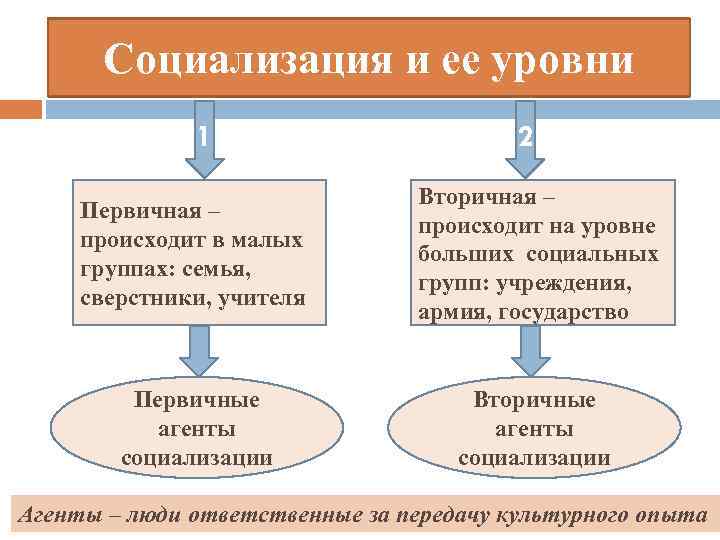 Социализация и ее уровни 1 2 Первичная – происходит в малых группах: семья, сверстники,