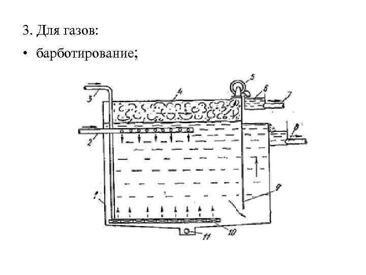 3. Для газов: • барботирование; 