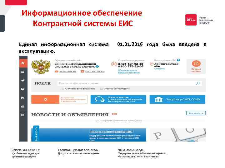 Информационное обеспечение Контрактной системы ЕИС Единая информационная система 01. 2016 года была введена в
