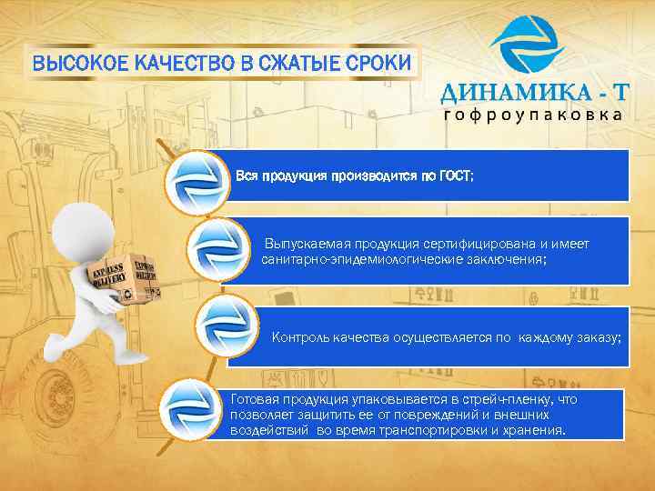 ВЫСОКОЕ КАЧЕСТВО В СЖАТЫЕ СРОКИ Вся продукция производится по ГОСТ; Выпускаемая продукция сертифицирована и