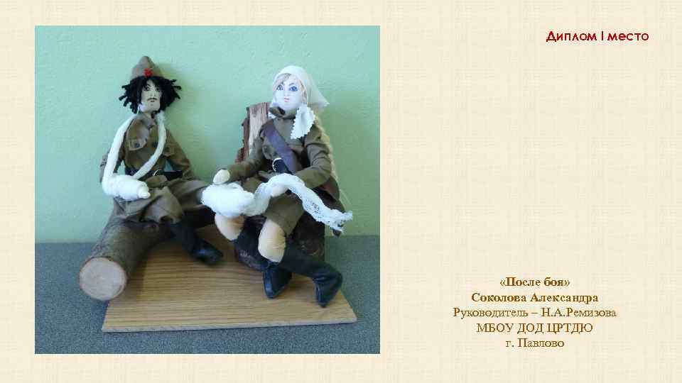 Диплом I место «После боя» Соколова Александра Руководитель – Н. А. Ремизова МБОУ ДОД