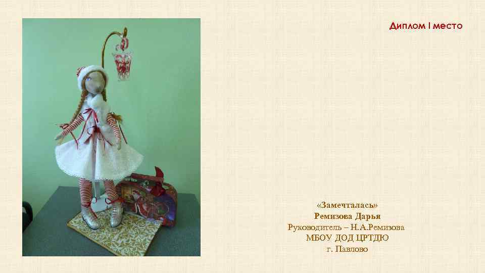 Диплом I место «Замечталась» Ремизова Дарья Руководитель – Н. А. Ремизова МБОУ ДОД ЦРТДЮ