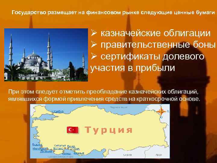 Государство размещает на финансовом рынке следующие ценные бумаги Ø казначейские облигации Ø правительственные боны