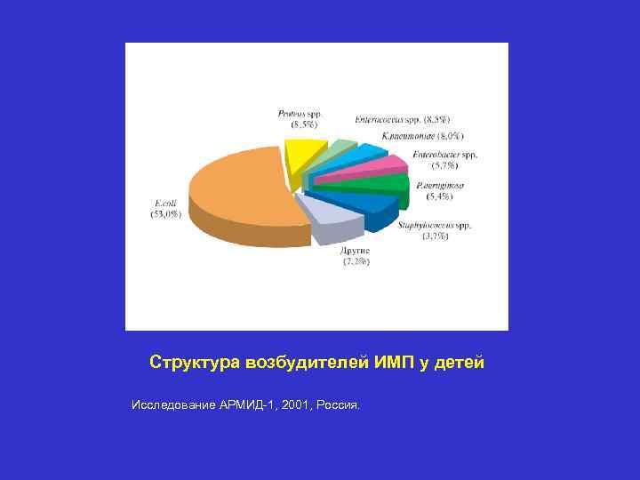 Структура возбудителей ИМП у детей Исследование АРМИД-1, 2001, Россия. 