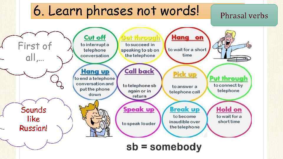 Use the correct phrasal verb. Conversational phrases. See Phrasal verb. Phrases in Russian. Phrasal verb Call.