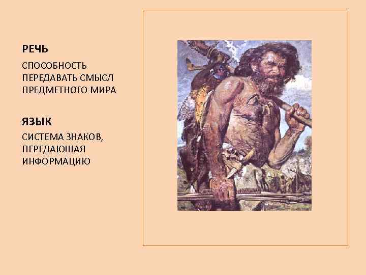 РЕЧЬ СПОСОБНОСТЬ ПЕРЕДАВАТЬ СМЫСЛ ПРЕДМЕТНОГО МИРА ЯЗЫК СИСТЕМА ЗНАКОВ, ПЕРЕДАЮЩАЯ ИНФОРМАЦИЮ 