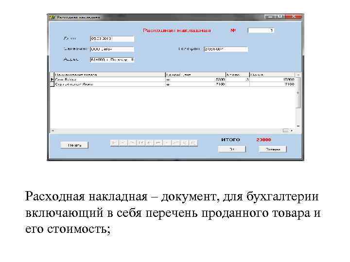 Расходная накладная – документ, для бухгалтерии включающий в себя перечень проданного товара и его