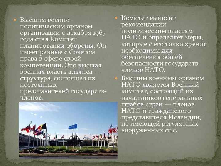  Высшим военно- политическим органом организации с декабря 1967 года стал Комитет планирования обороны.