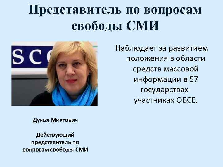 Представитель по вопросам свободы СМИ Наблюдает за развитием положения в области средств массовой информации