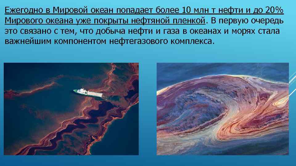 Ежегодно в Мировой океан попадает более 10 млн т нефти и до 20% Мирового