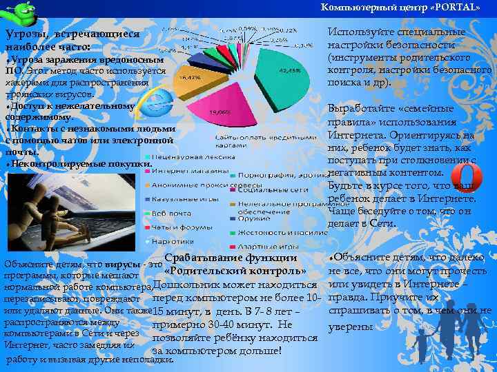 Компьютерный центр «PORTAL» Используйте специальные настройки безопасности Угрозы, встречающиеся наиболее часто: ¨Угроза заражения вредоносным