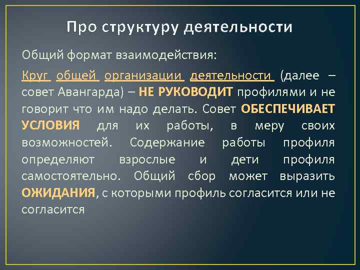 Про структуру деятельности Общий формат взаимодействия: Круг общей организации деятельности (далее – совет Авангарда)