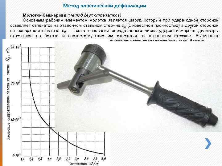 Метод пластической деформации Молоток Кашкарова (метод двух отпечатков) Основным рабочим элементом молотка является шарик,