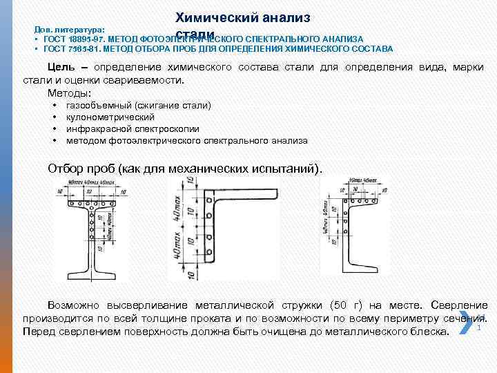 Химический анализ стали Доп. литература: • ГОСТ 18895 -97. МЕТОД ФОТОЭЛЕКТРИЧЕСКОГО СПЕКТРАЛЬНОГО АНАЛИЗА •