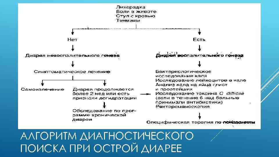 АЛГОРИТМ ДИАГНОСТИЧЕСКОГО ПОИСКА ПРИ ОСТРОЙ ДИАРЕЕ 