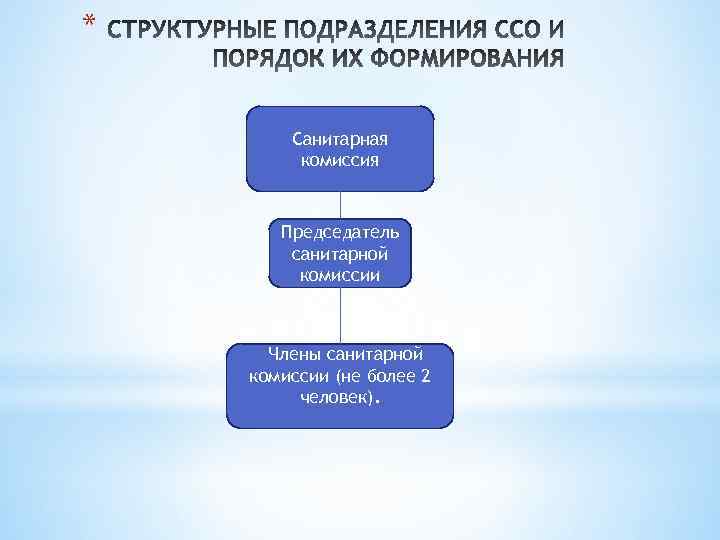 * Санитарная комиссия Председатель санитарной комиссии Члены санитарной комиссии (не более 2 человек). 