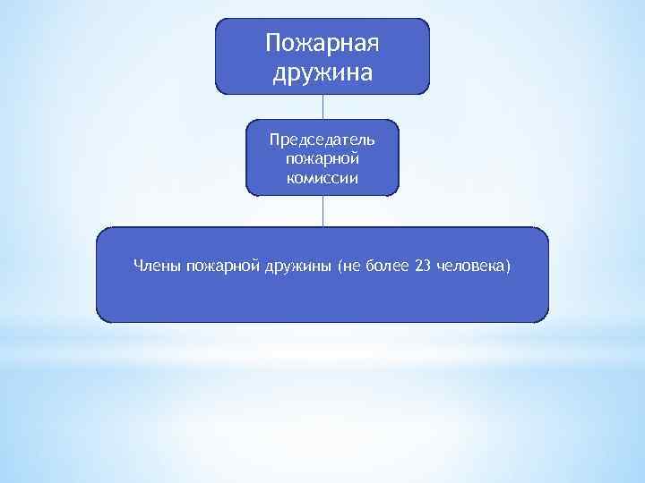 Пожарная дружина Председатель пожарной комиссии Члены пожарной дружины (не более 23 человека) 