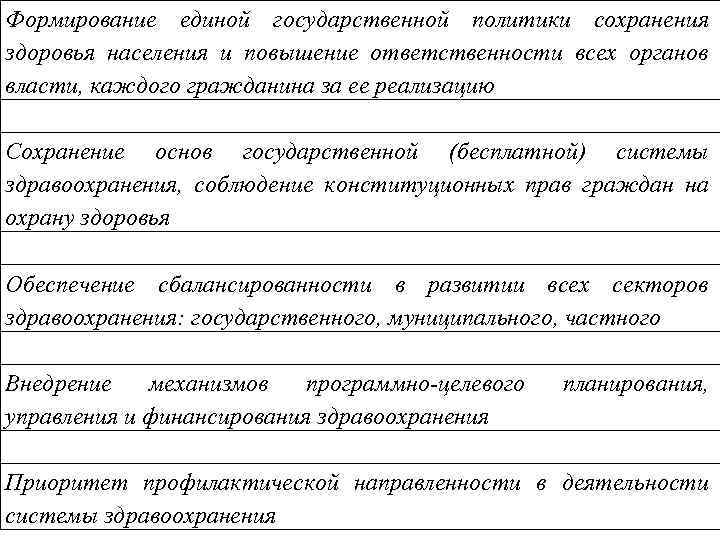 Формирование единой государственной политики сохранения здоровья населения и повышение ответственности всех органов власти, каждого