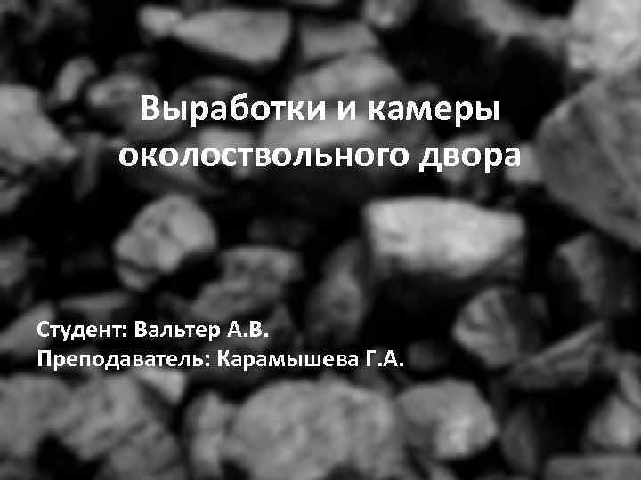 Выработки и камеры околоствольного двора Студент: Вальтер А. В. Преподаватель: Карамышева Г. А. 