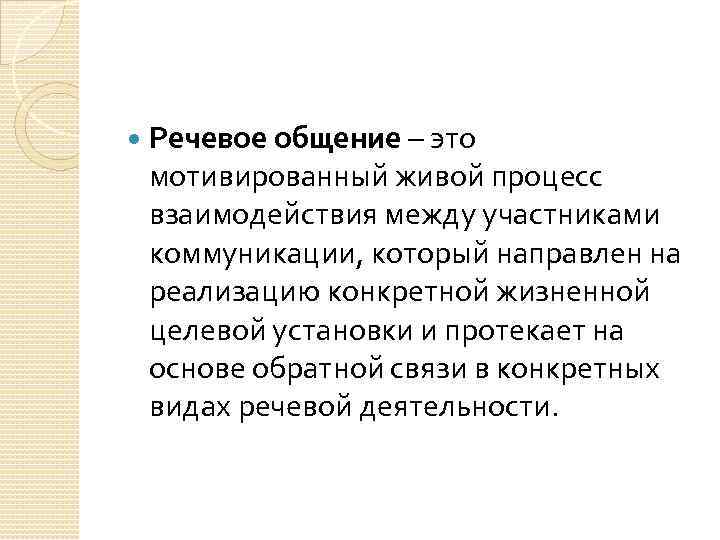  Речевое общение – это мотивированный живой процесс взаимодействия между участниками коммуникации, который направлен