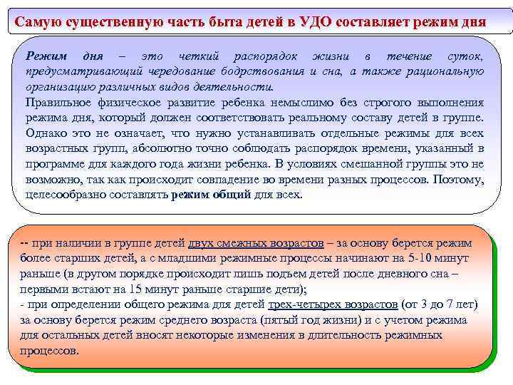 Самую существенную часть быта детей в УДО составляет режим дня Режим дня – это