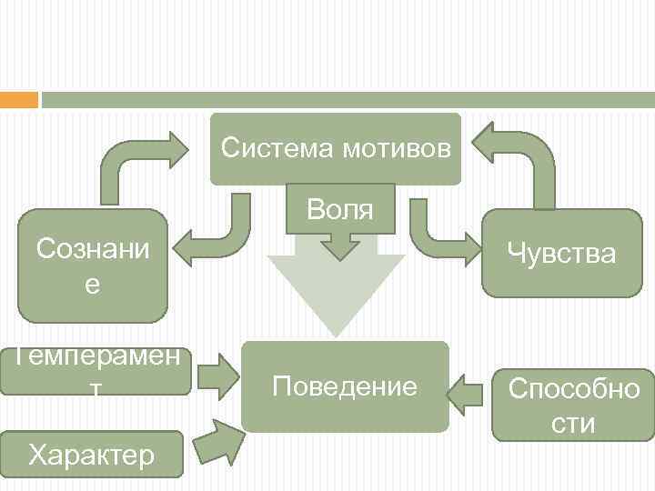 Система мотивов Воля ? Сознани е Темперамен т Характер Чувства Поведение Способно сти 