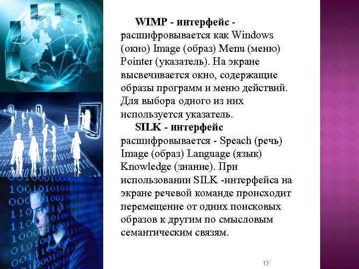 WIMP - интерфейс расшифровывается как Windows (окно) Image (образ) Menu (меню) Pointer (указатель). На