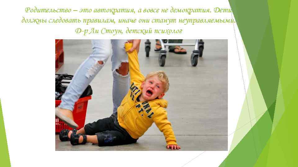 Родительство – это автократия, а вовсе не демократия. Дети должны следовать правилам, иначе они