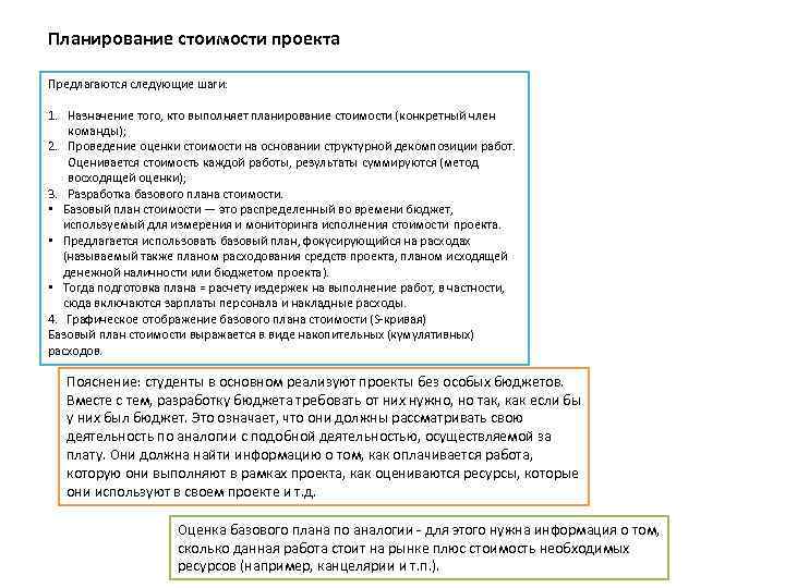 Планирование стоимости проекта Предлагаются следующие шаги: 1. Назначение того, кто выполняет планирование стоимости (конкретный