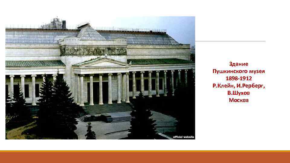 Здание Пушкинского музея 1898 -1912 Р. Клейн, И. Рерберг, В. Шухов Москва 