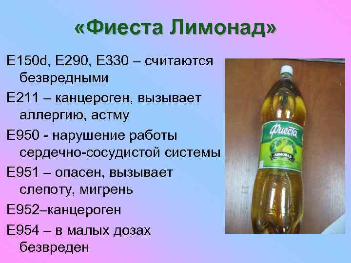  «Фиеста Лимонад» E 150 d, E 290, E 330 – считаются безвредными E
