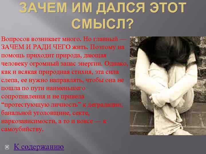 ЗАЧЕМ ИМ ДАЛСЯ ЭТОТ СМЫСЛ? Вопросов возникает много. Но главный — ЗАЧЕМ И РАДИ