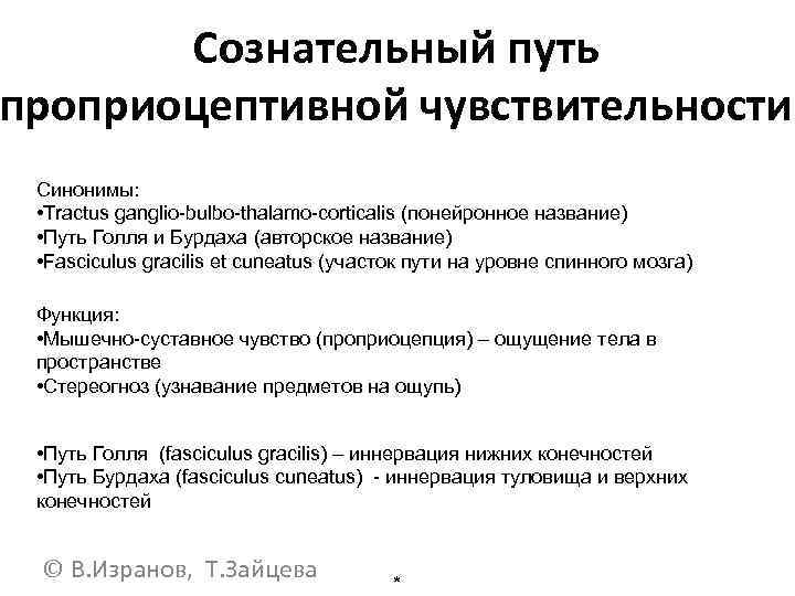 Сознательный путь проприоцептивной чувствительности Синонимы: • Tractus ganglio-bulbo-thalamo-corticalis (понейронное название) • Путь Голля и