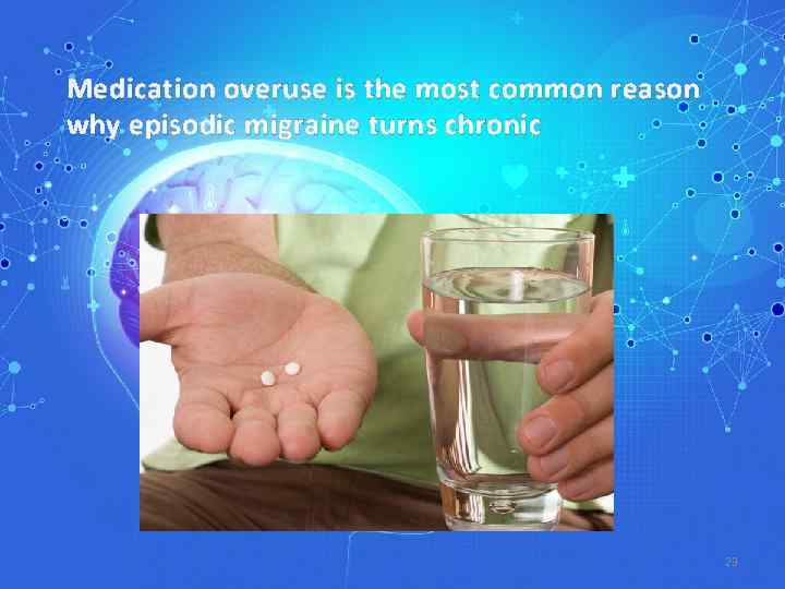 Medication overuse is the most common reason why episodic migraine turns chronic 23 