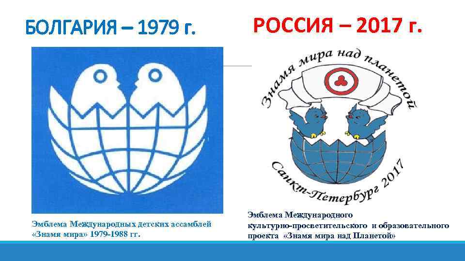 БОЛГАРИЯ – 1979 г. Эмблема Международных детских ассамблей «Знамя мира» 1979 -1988 гг. РОССИЯ
