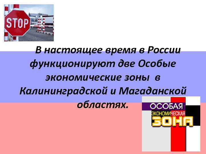 В настоящее время в России функционируют две Особые экономические зоны в Калининградской и Магаданской