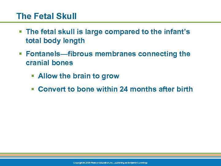 The Fetal Skull § The fetal skull is large compared to the infant’s total