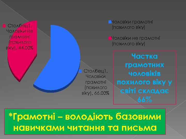 Чоловіки грамотні (похилого віку) Столбец1, Чоловіки не грамотні (похилого віку), 44. 00% Чоловіки не