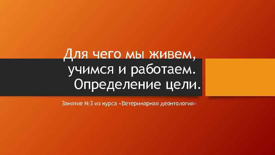 Для чего мы живем, учимся и работаем. Определение цели. Занятие № 3 из курса