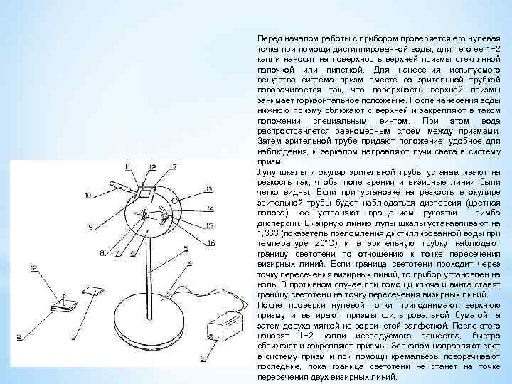 Перед началом работы с прибором проверяется его нулевая точка при помощи дистиллированной воды, для