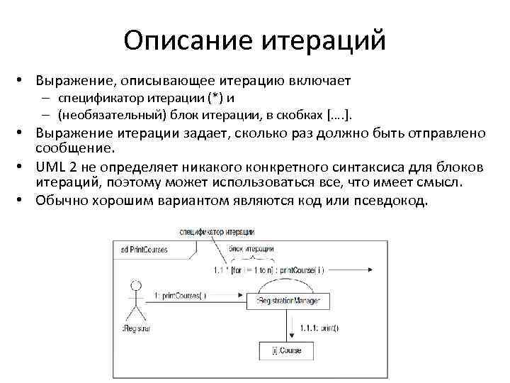 Описание итераций • Выражение, описывающее итерацию включает – спецификатор итерации (*) и – (необязательный)